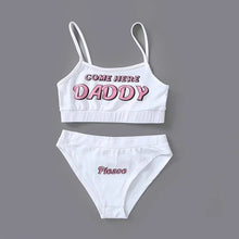 Load image into Gallery viewer, Two piece set New Fashion COME HERE DADDY Letter Print Tank Top Sexy Sleeveless Summer Harajuku Kawaii Cropped Feminino Bikini