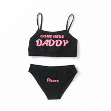 Load image into Gallery viewer, Two piece set New Fashion COME HERE DADDY Letter Print Tank Top Sexy Sleeveless Summer Harajuku Kawaii Cropped Feminino Bikini